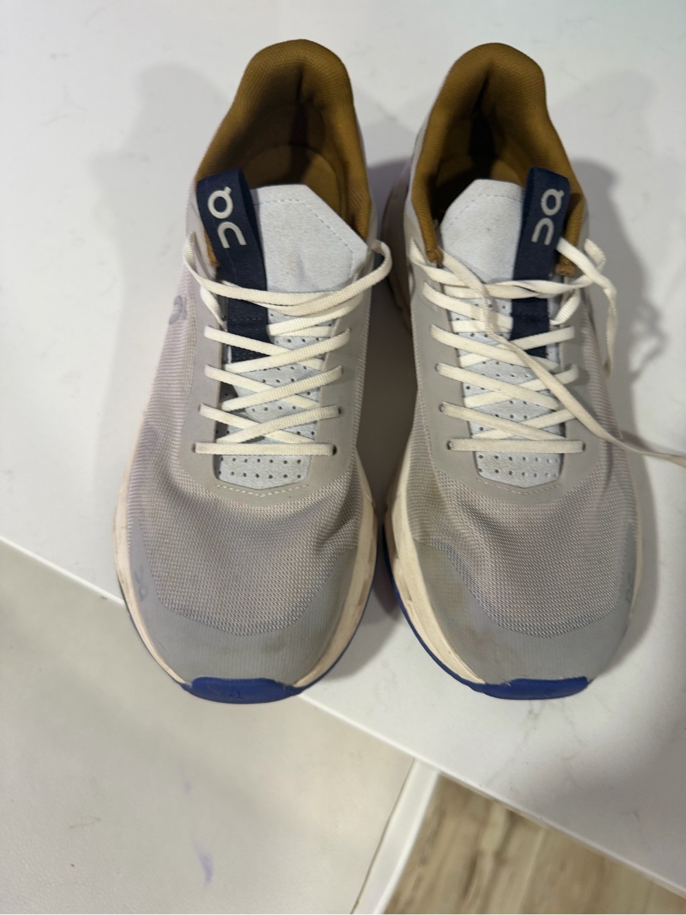 On Running Women’s Sneakers in Light Gray, Navy & Mustard